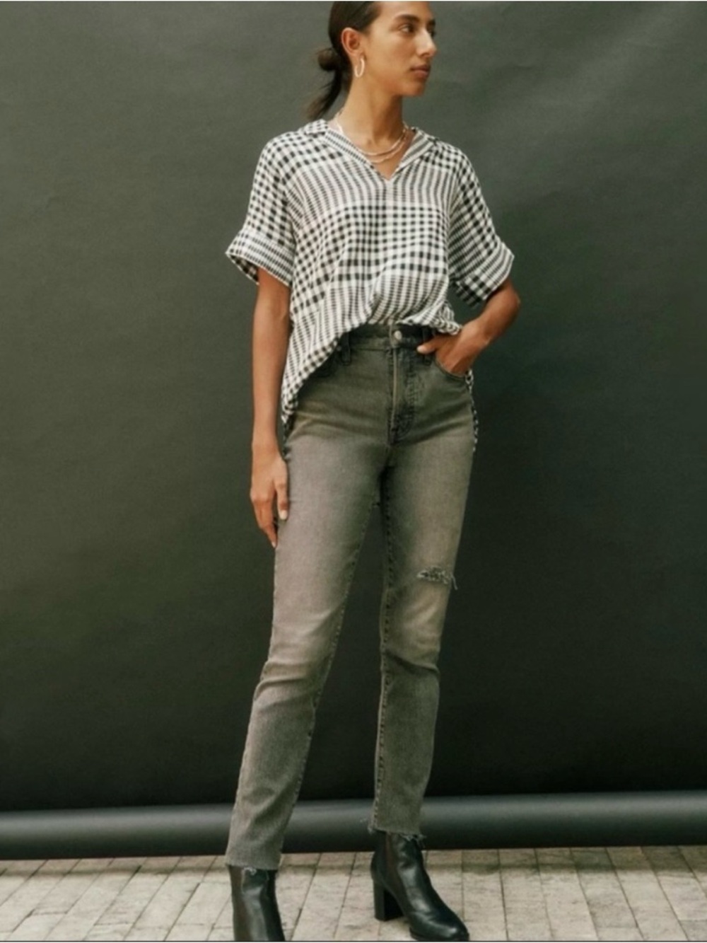 Madewell The Perfect Vintage Jean Knee Rip Edition Cosner Wash Grey Sz 27